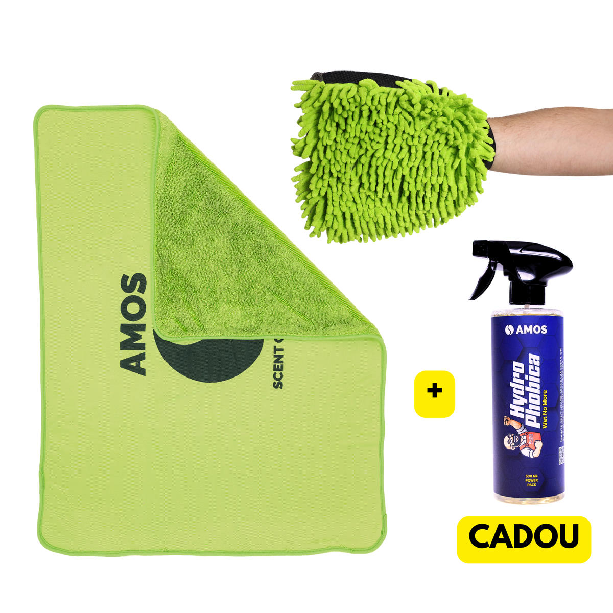 Prosop microfibră ultra absorbant AMOS Powerfluff verde 1000 GSM 60*80cm + manusa CADOU