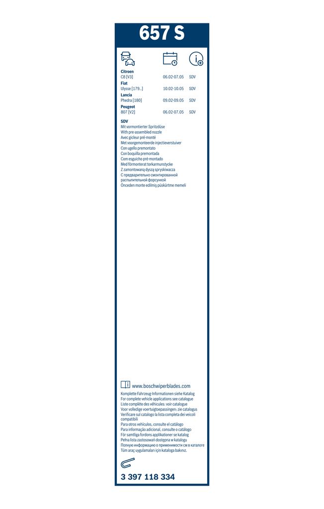 Lamela Stergator Peugeot 807, fabricatie 2002-2006, caroserie Minivan | STB3397118334