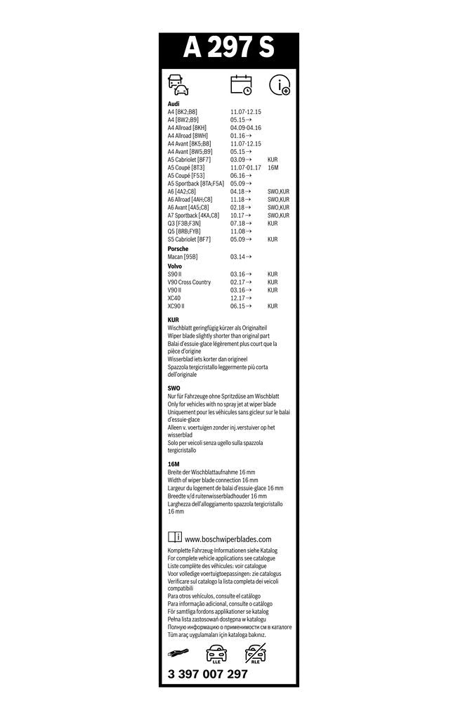 Lamela Stergator Audi A4 RS4, fabricatie 2015+, caroserie Combi | STB3397007297