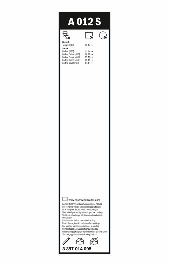 Lamela Stergator Smart ForTwo III (W453), fabricatie 2015+, caroserie Cabrio | STB3397014095