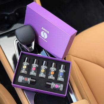 Pachet Amos mini Purple - difuzor negru parfum + set purple cu 7 parfumuri de rezervă