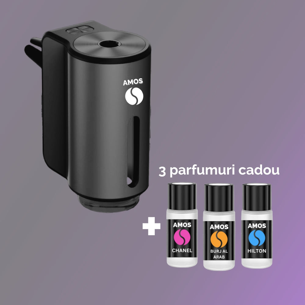 PACHET Difuzor AMOS mini negru + 3 parfumuri CADOU