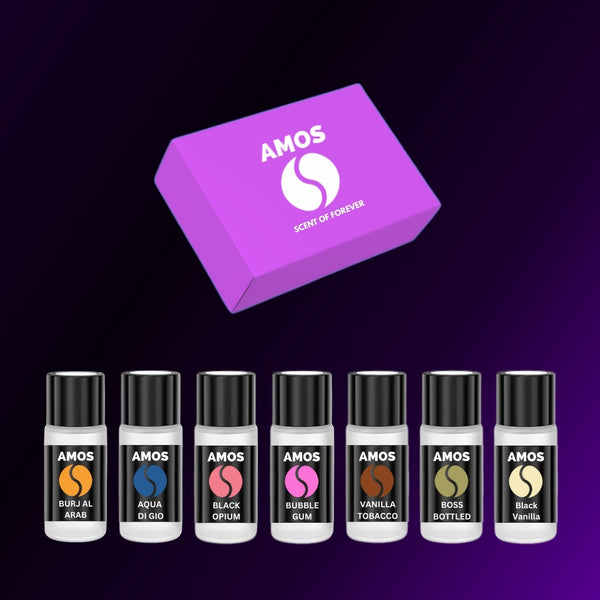 Pachet Amos mini Purple - difuzor gri parfum + set purple cu 7 parfumuri de rezervă