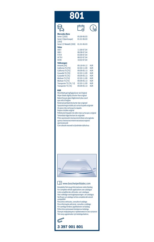 Lamela Stergator Volkswagen Multivan, fabricatie 2003-2015, caroserie Minivan | STB3397001801