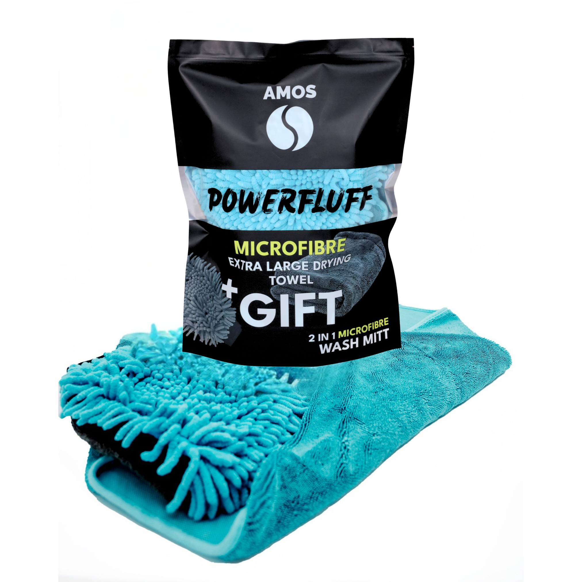 Prosop microfibra ultra absorbant auto AMOS Powerfluff 1000 GSM, manusa spalare, material premium, uscare rapida fara urme, culoare Albastru, Dimensiune 60x80 cm