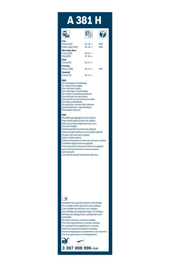 Lamela Stergator Opel Combo E, fabricatie 2012+, caroserie Minivan | STB3397008996