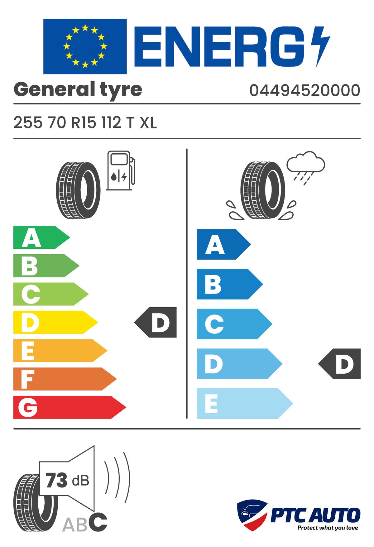 GENERAL TYRE 255/70 R15 112T XL FR GRABBER AT3 M+S 3PMSF (D-D-B[73])(4x4 vara)