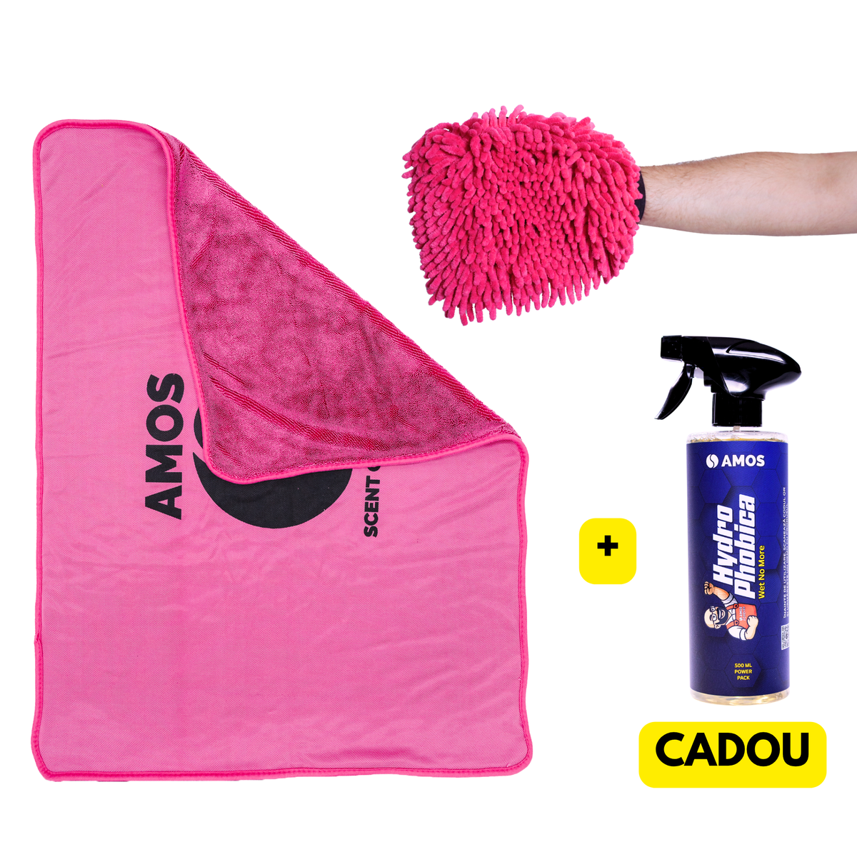 Prosop microfibră ultra absorbant AMOS Powerfluff roz 1000 GSM 60*80cm + manusa CADOU