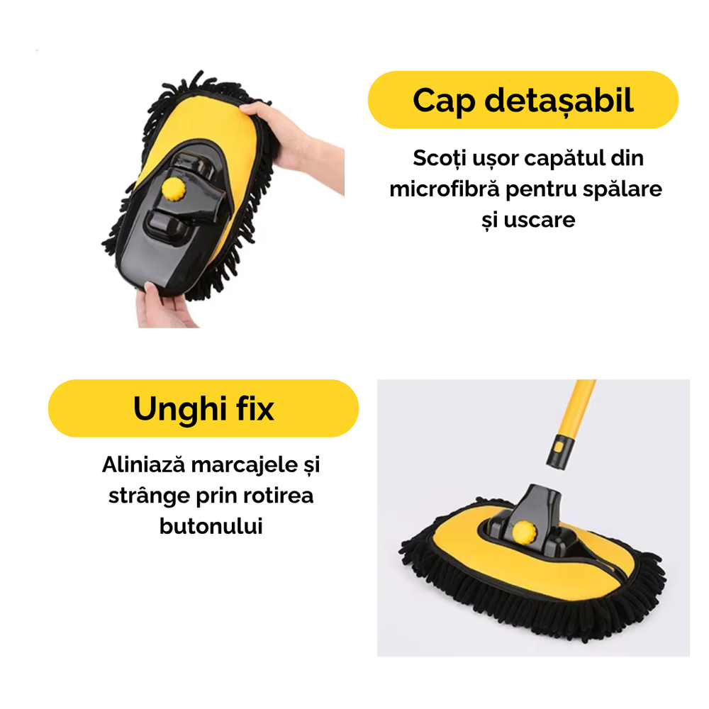 Mop Telescopic Rotativ 180° pentru Spălare Auto