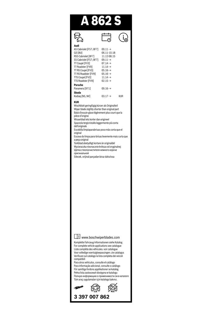 Lamela Stergator Audi TT, fabricatie 2014+, caroserie Coupe | STB3397007862