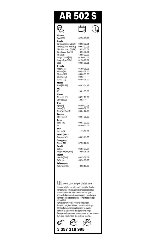 Lamela Stergator Citroen Saxo, fabricatie 1996-2004, caroserie Hatchback | STB3397118995