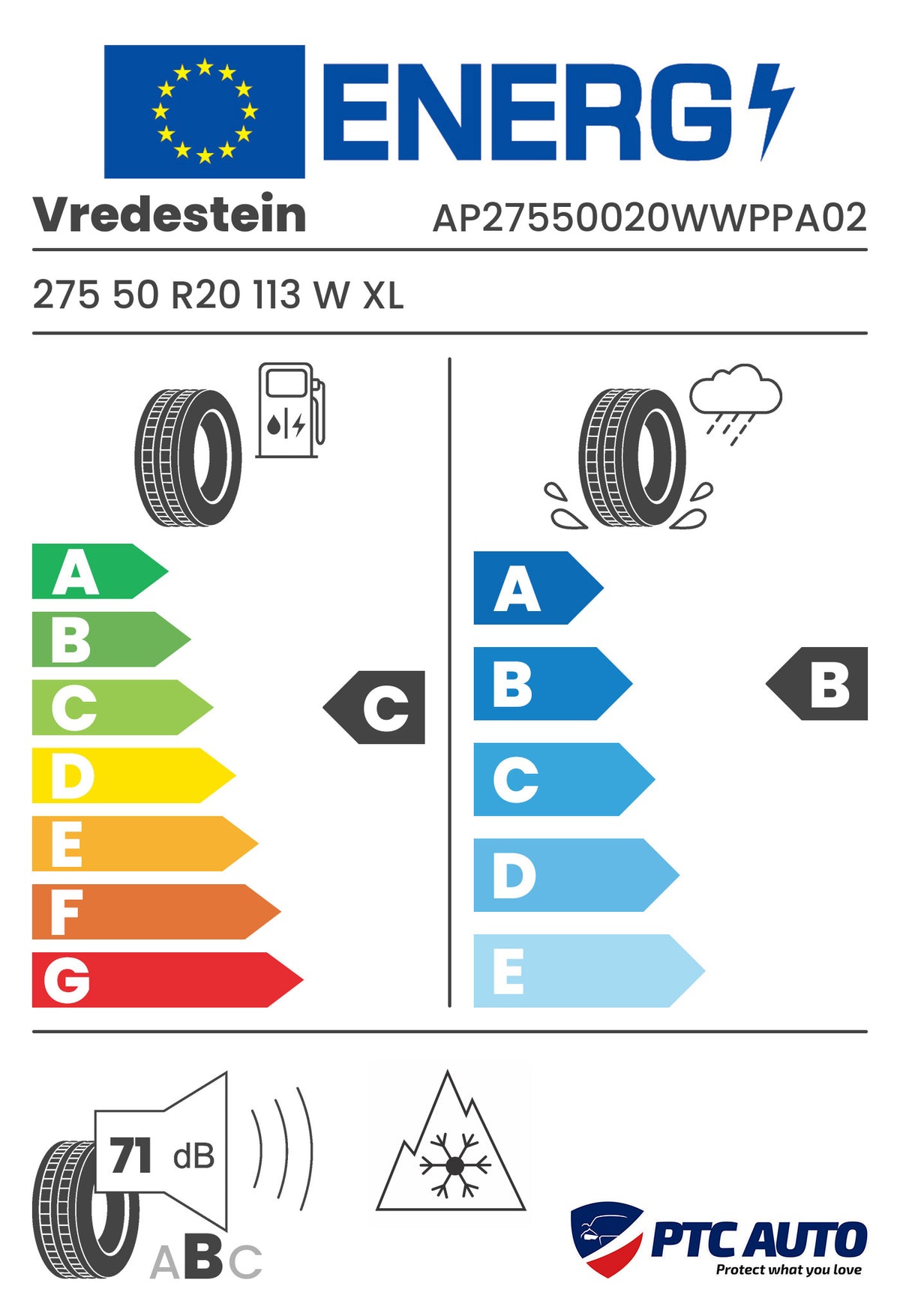 VREDESTEIN 275/50 R20 113W XL FSL WINTRAC PRO+ M+S 3PMSF (C-B-B[71])(4x4 iarna)
