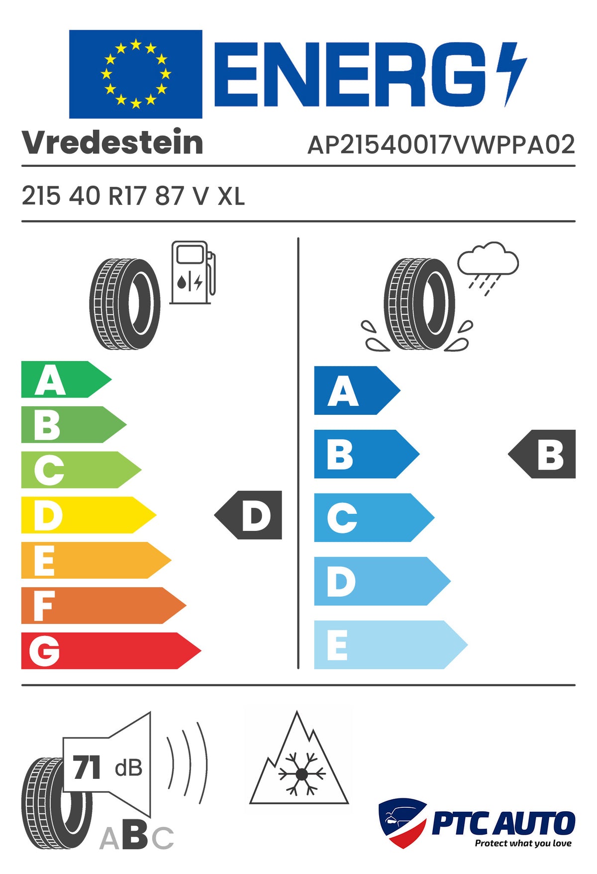 VREDESTEIN 215/40 R17 87V XL WINTRAC PRO+ M+S 3PMSF (D-B-B[71])(4x4 iarna)