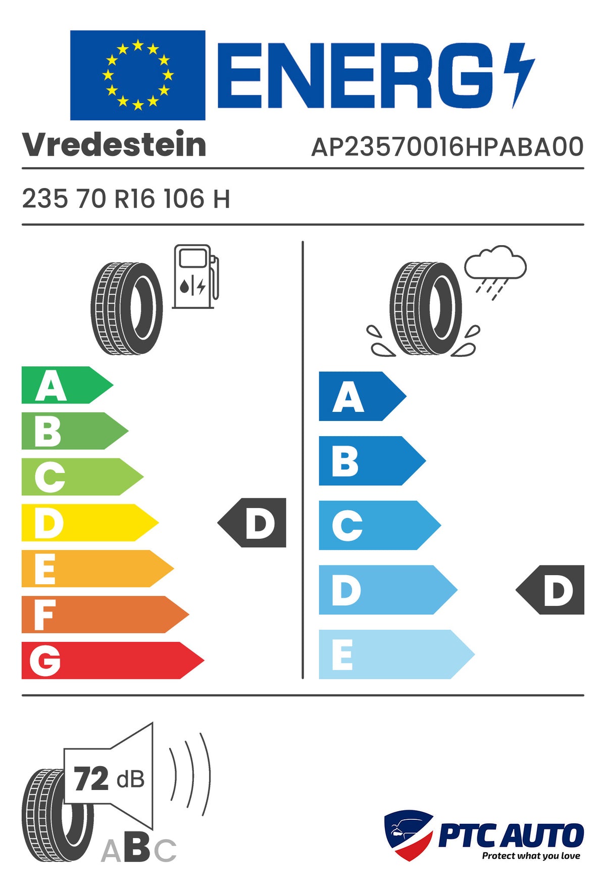 VREDESTEIN 235/70 R16 106H PINZA AT BSW M+S 3PMSF (D-D-B[72])(4x4 All Season)