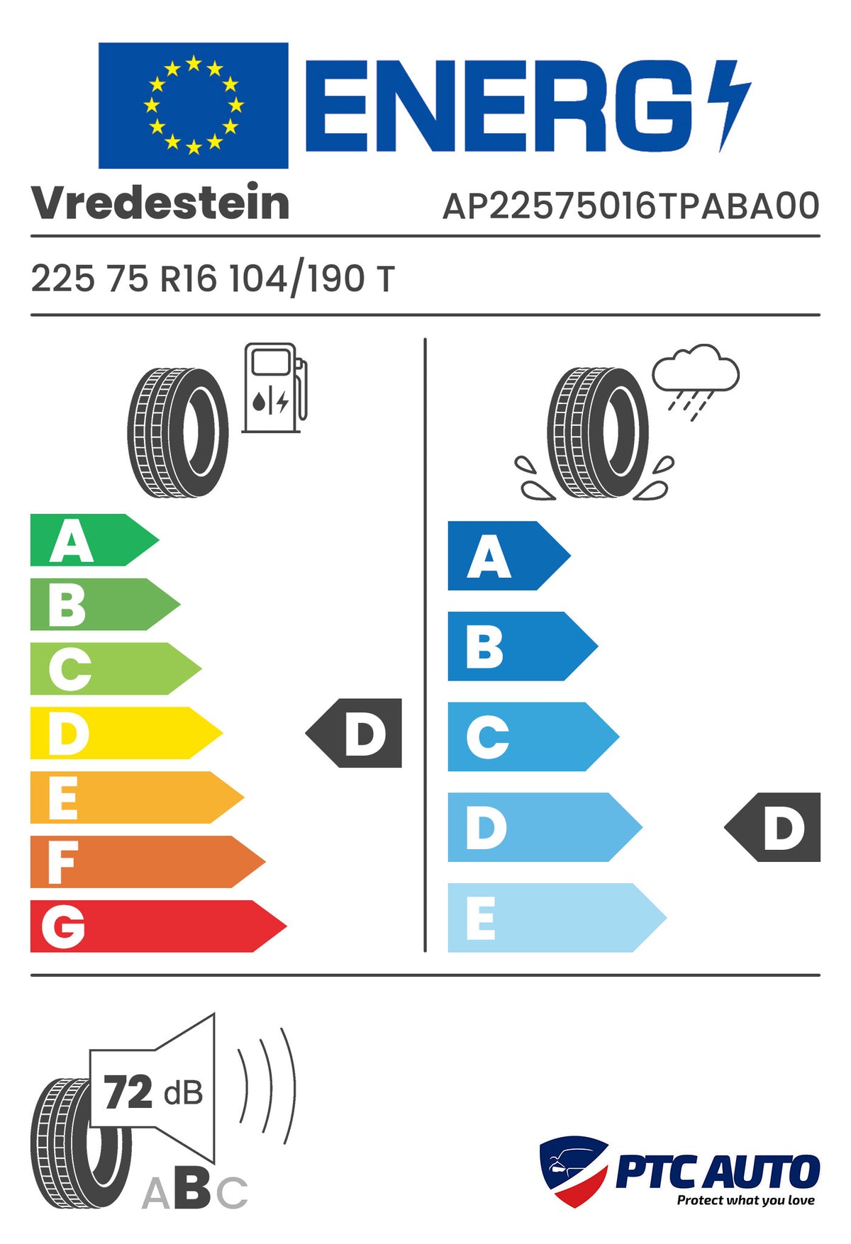 VREDESTEIN 225/75 R16 104/190T PINZA AT BSW M+S 3PMSF (D-D-B[72])(4x4 All Season)