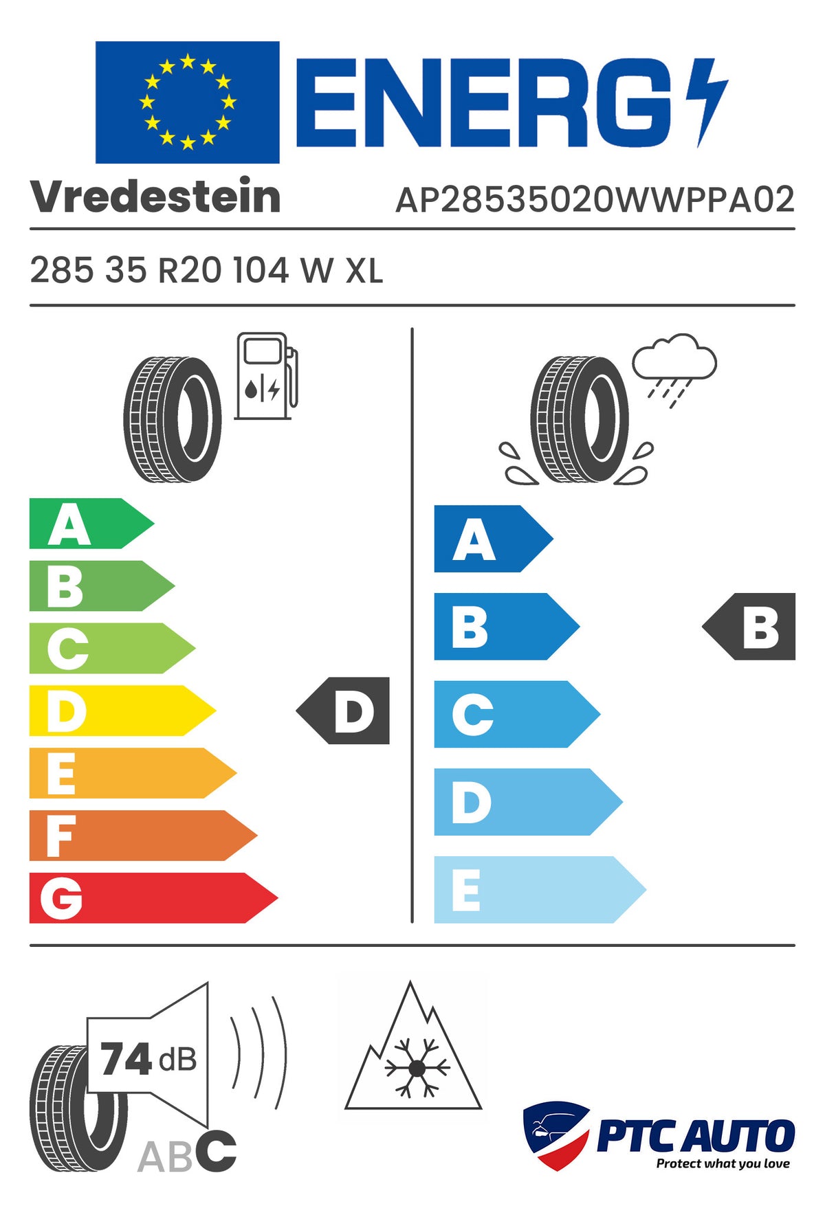 VREDESTEIN 285/35 R20 104W XL WINTRAC PRO+ M+S 3PMSF (D-B-B[74])(4x4 iarna)