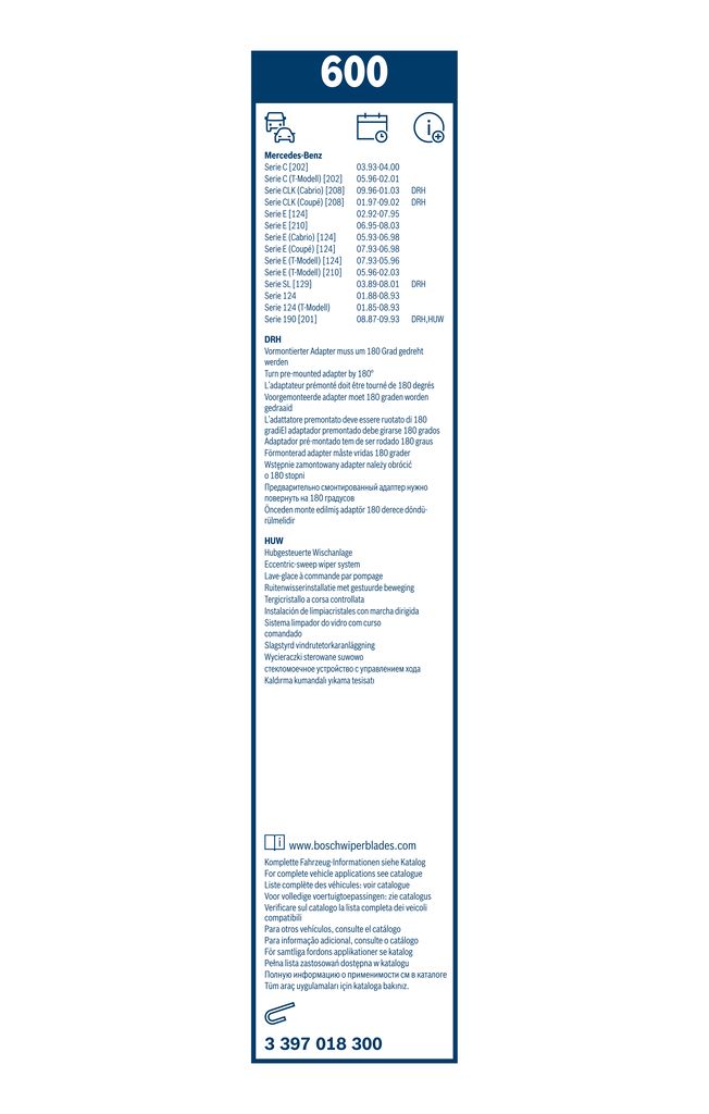 Lamela Stergator Mercedes E-Class, fabricatie 1993-1998, caroserie Cabrio | STB3397018300