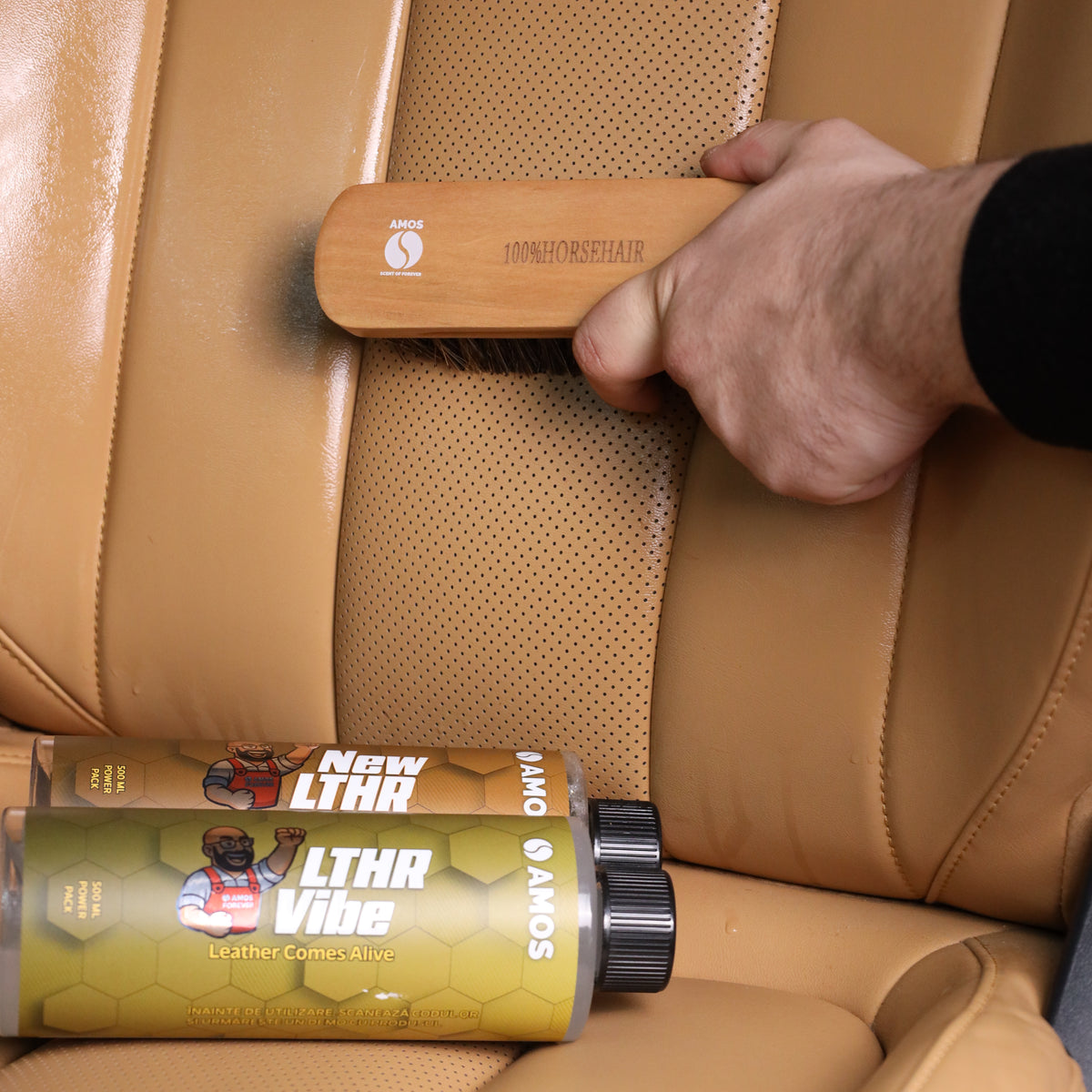 Leather Care Duo: curățare + hidratare piele auto (perie detailing cadou)
