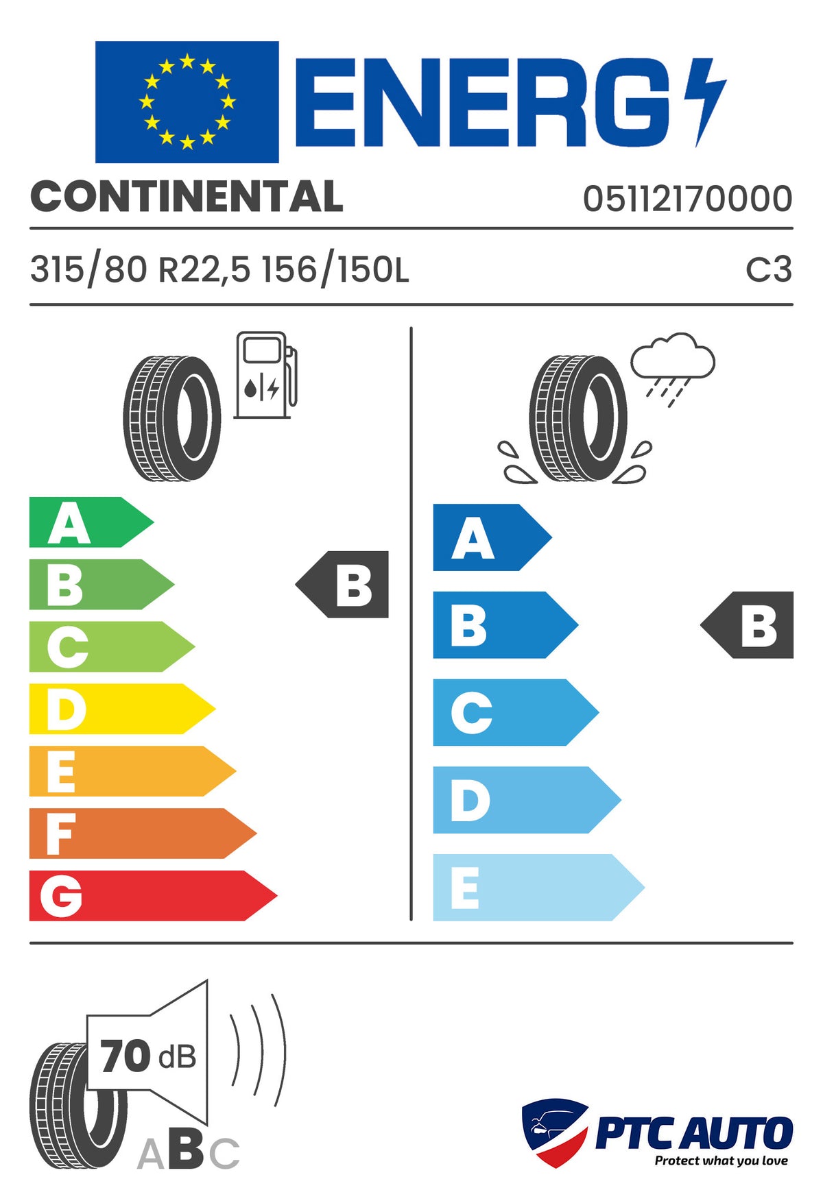 CONTINENTAL 315/80 R22,5 156/150L Conti EcoPlus HS3+ (CES3+) M+S 3PMSF TL (DIR) (B-B-A[70]