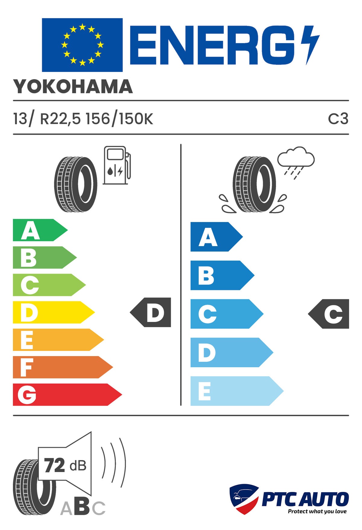 YOKOHAMA 13/ R22,5 156/150K 301C M+S 3PMSF TL (TRAC) (D-C-A[72])(Camioane)