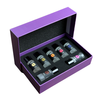 Pachet Amos mini Purple - difuzor gri parfum + set purple cu 7 parfumuri de rezervă