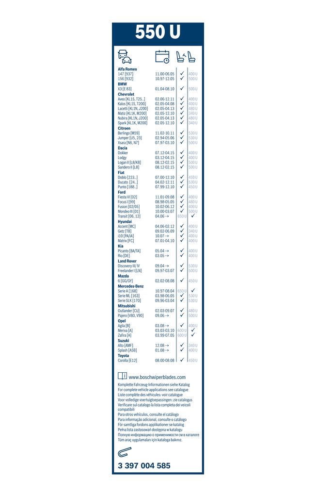 Lamela Stergator Toyota Corolla, fabricatie 2001-2008, caroserie Sedan | STB3397004585
