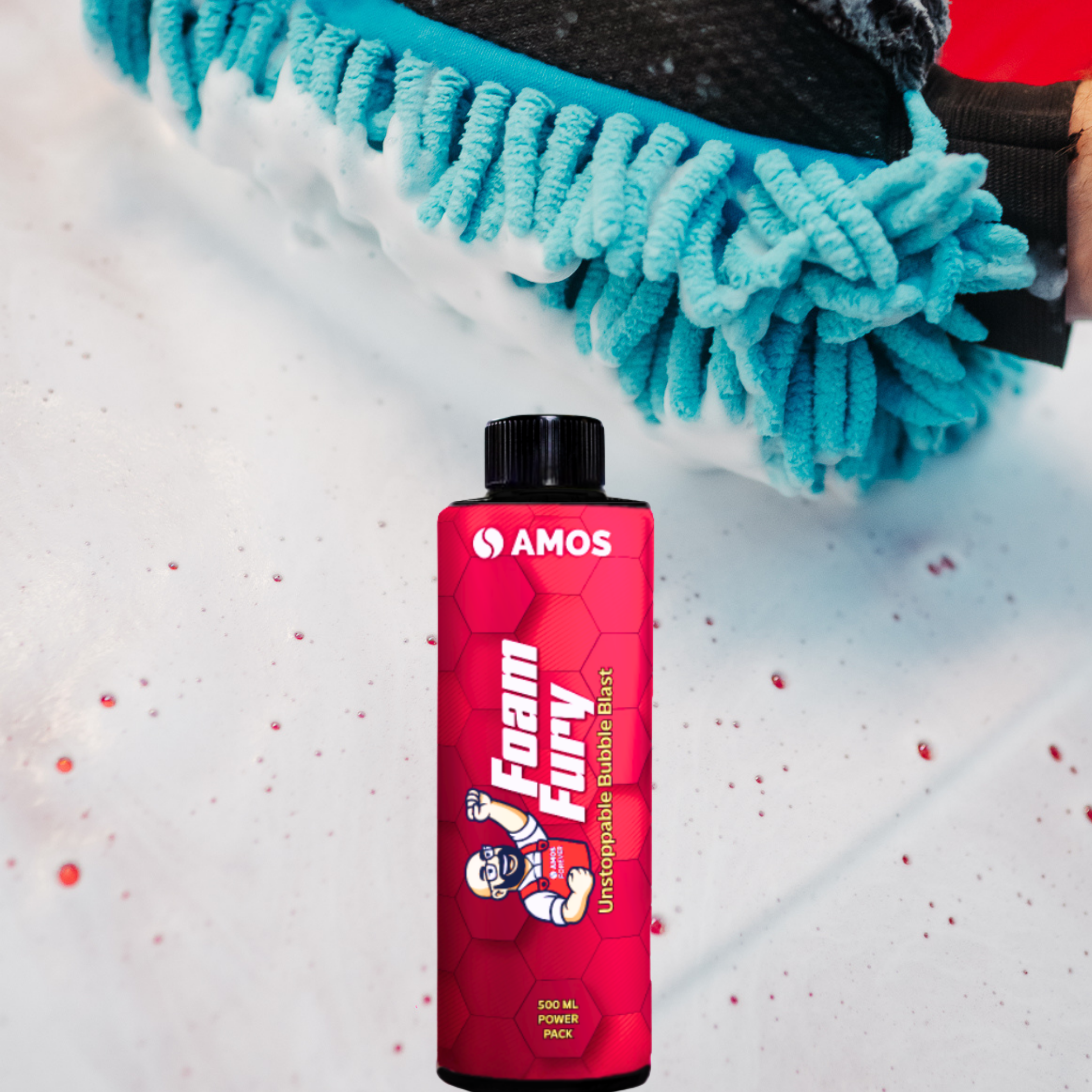 Solutie pre-curatare auto AMOS Foam Fury, degresare intensa, indeparteaza insecte si bitum, diluare 1:10–1:200, cantiate 500 ml
