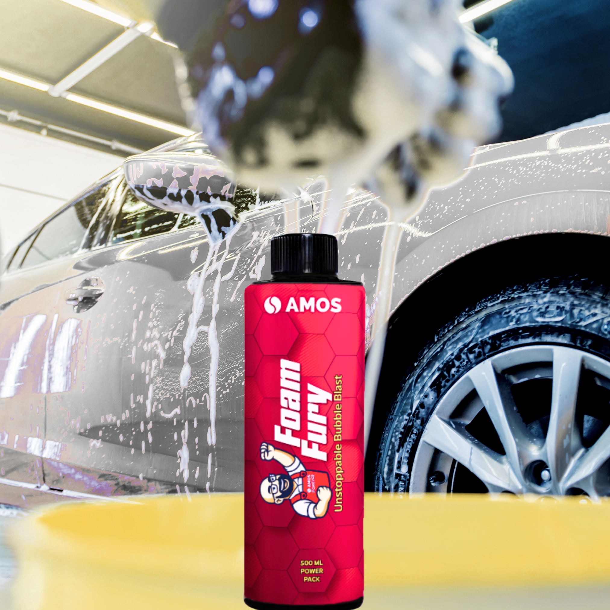 Solutie pre-curatare auto AMOS Foam Fury, degresare intensa, indeparteaza insecte si bitum, diluare 1:10–1:200, cantiate 500 ml