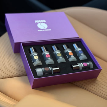 Pachet Amos mini Purple - difuzor gri parfum + set purple cu 7 parfumuri de rezervă