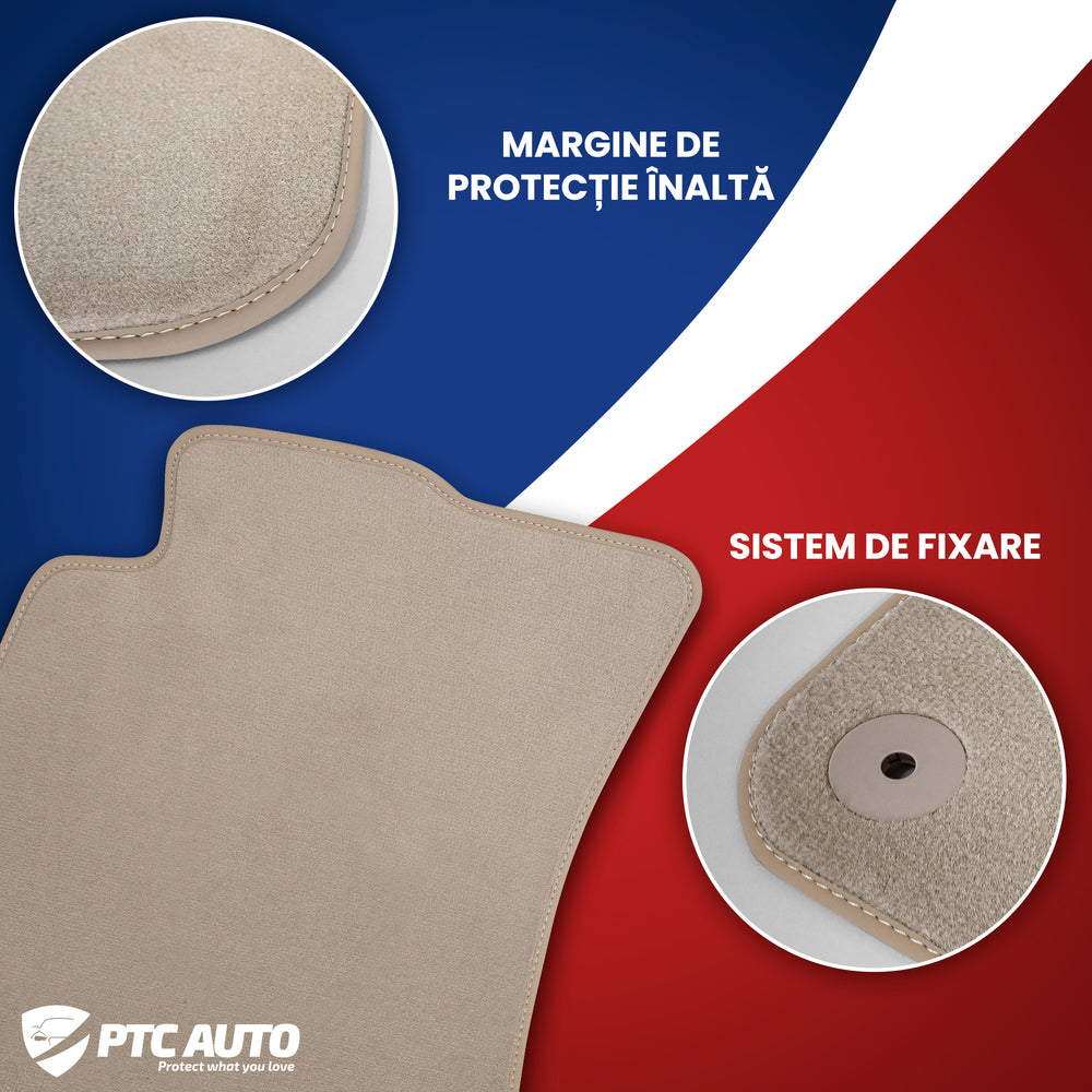 Covorase auto mocheta (bej) Toyota Corolla IX fabricatie 2002 - 2008, caroserie sedan, sistem de prindere rotund - 2